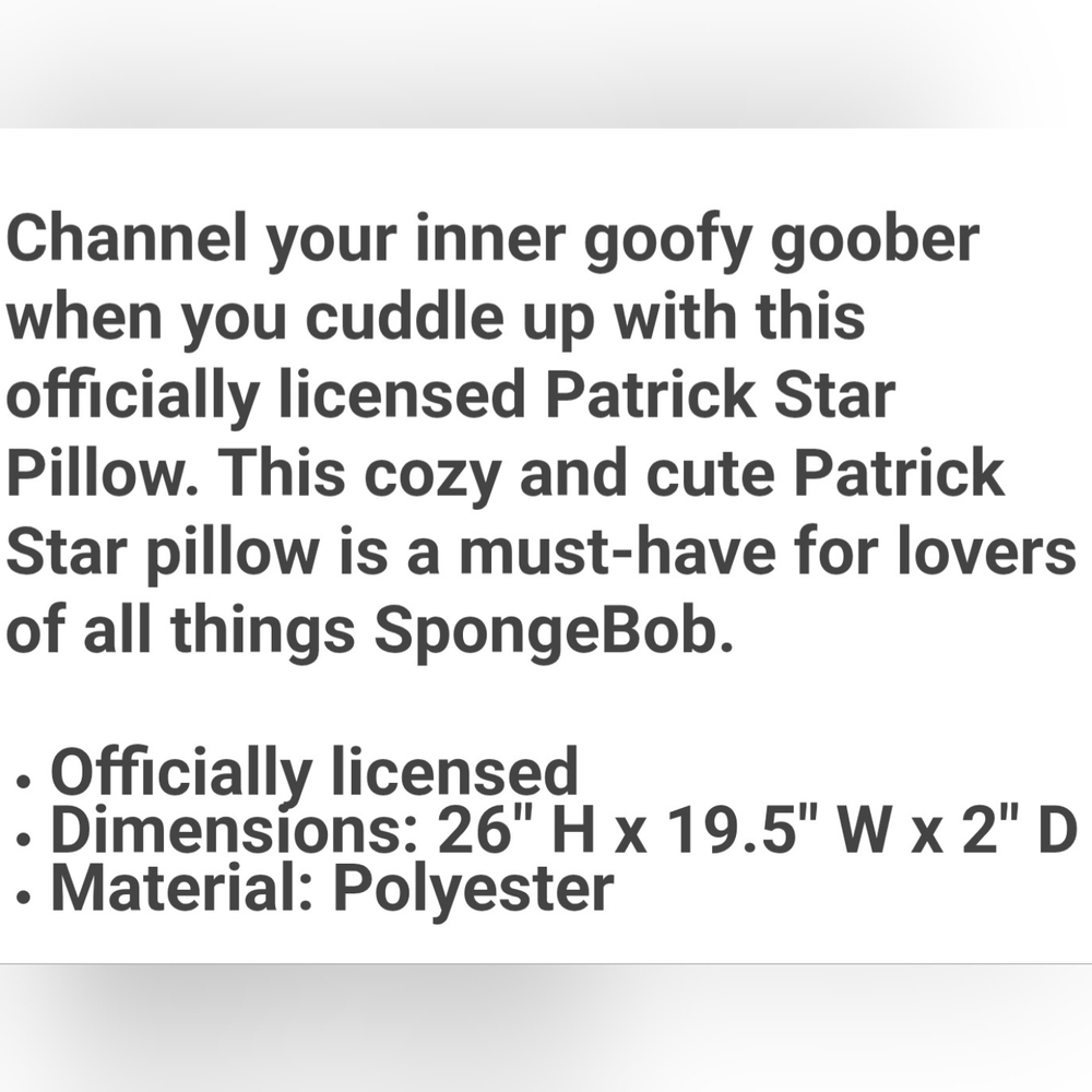 Spongebob Patrick Pillow - Picture 4 of 4